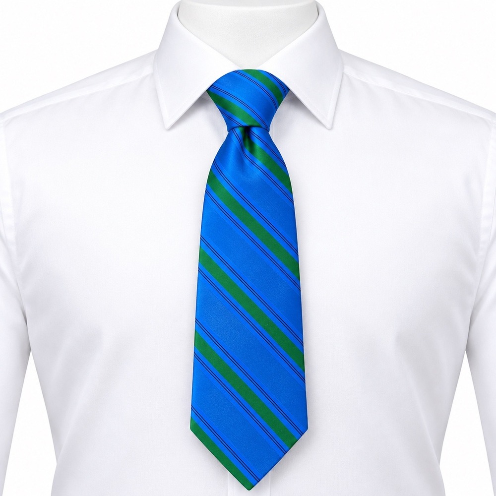 GYRO Silk Necktie Mens OS Blue Green Striped Classic Preppy Hand Made Business